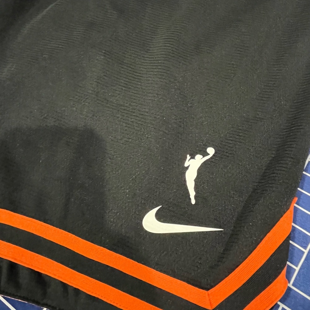 Nike WNBA Black and Orange Athletic Shorts with Striped Trim - Picture 2 of 5